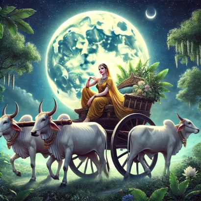 Moon in Rohini Nakshatra, vedic astrology, ox-cart, beautiful alluring woman