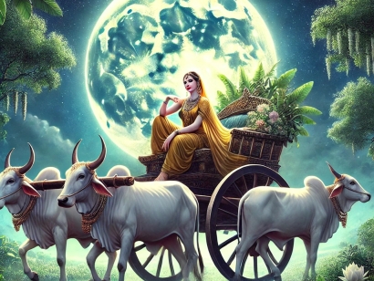 Moon in Rohini Nakshatra, vedic astrology, ox-cart, beautiful alluring woman